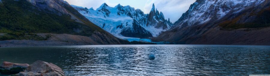5120×1440 Resolution: Majestic Snowy Mountain Reflection Wallpaper