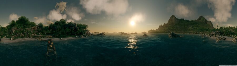 5120×1440 Resolution: Waterscape Amidst Nature Wallpaper