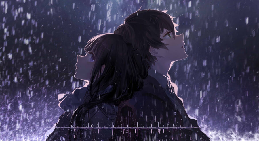 Anime Couple: Rainy Gaze of Love Wallpaper