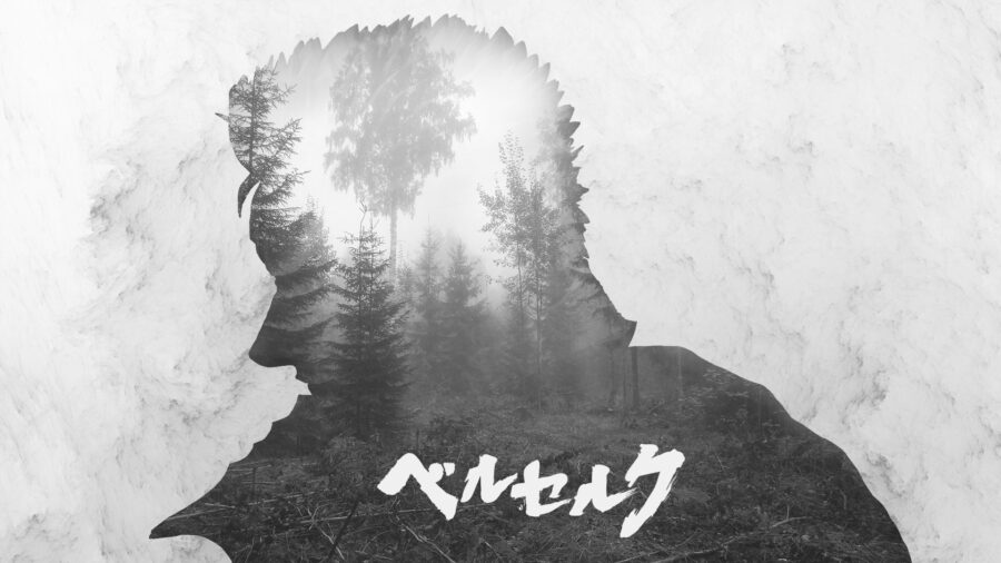 Berserk: Enigmatic Gaze Amidst Serene Woods Achtergrond