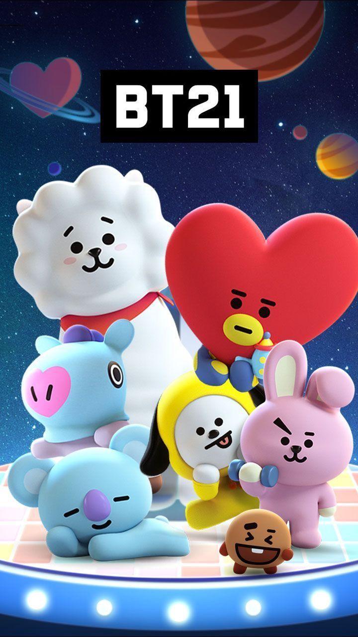 BT21: Schattige cartoon crew vrolijkt je dag op Achtergrond