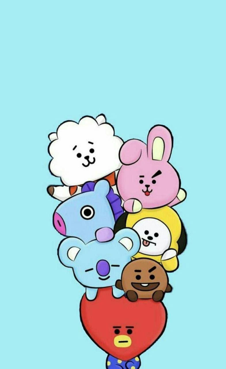 BT21: Schattige cartoon crew vrolijkt je dag op Achtergrond