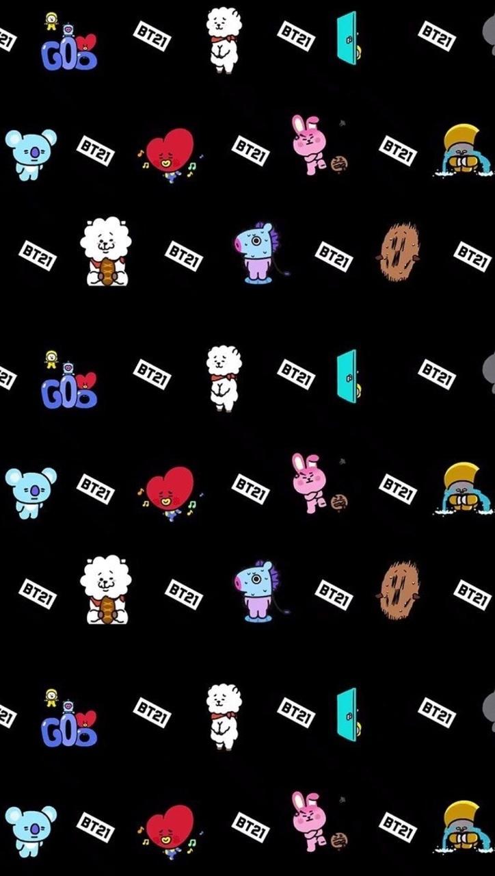 Schattige BT21 stripfiguren op Achtergrond
