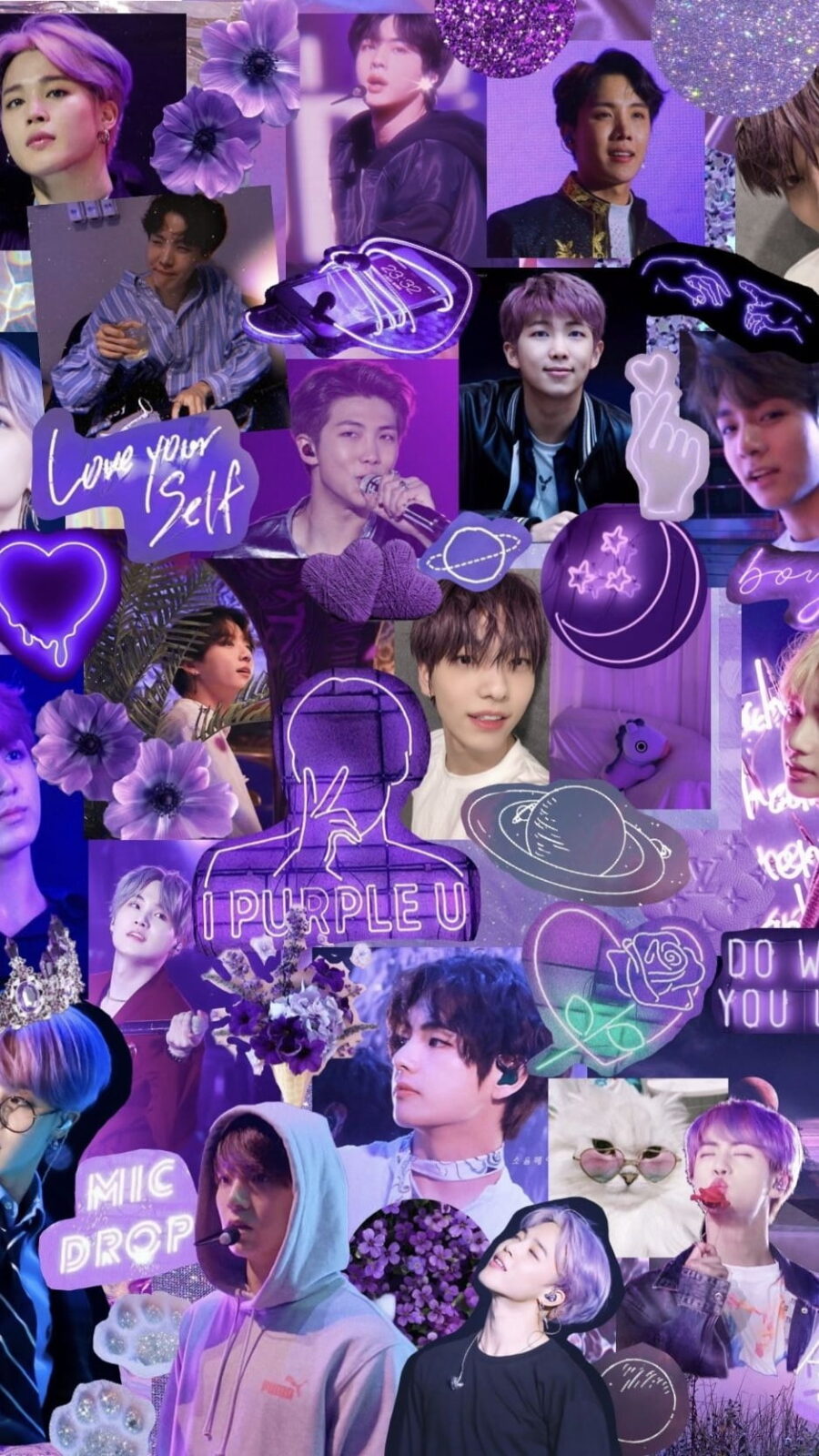 BTS: Paarse tinten en harmonieuze gezichten Achtergrond