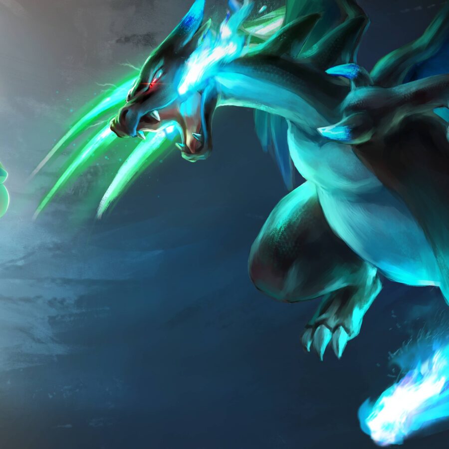 Charizard: Vurige Brul in Blauwe Vlammen Achtergrond