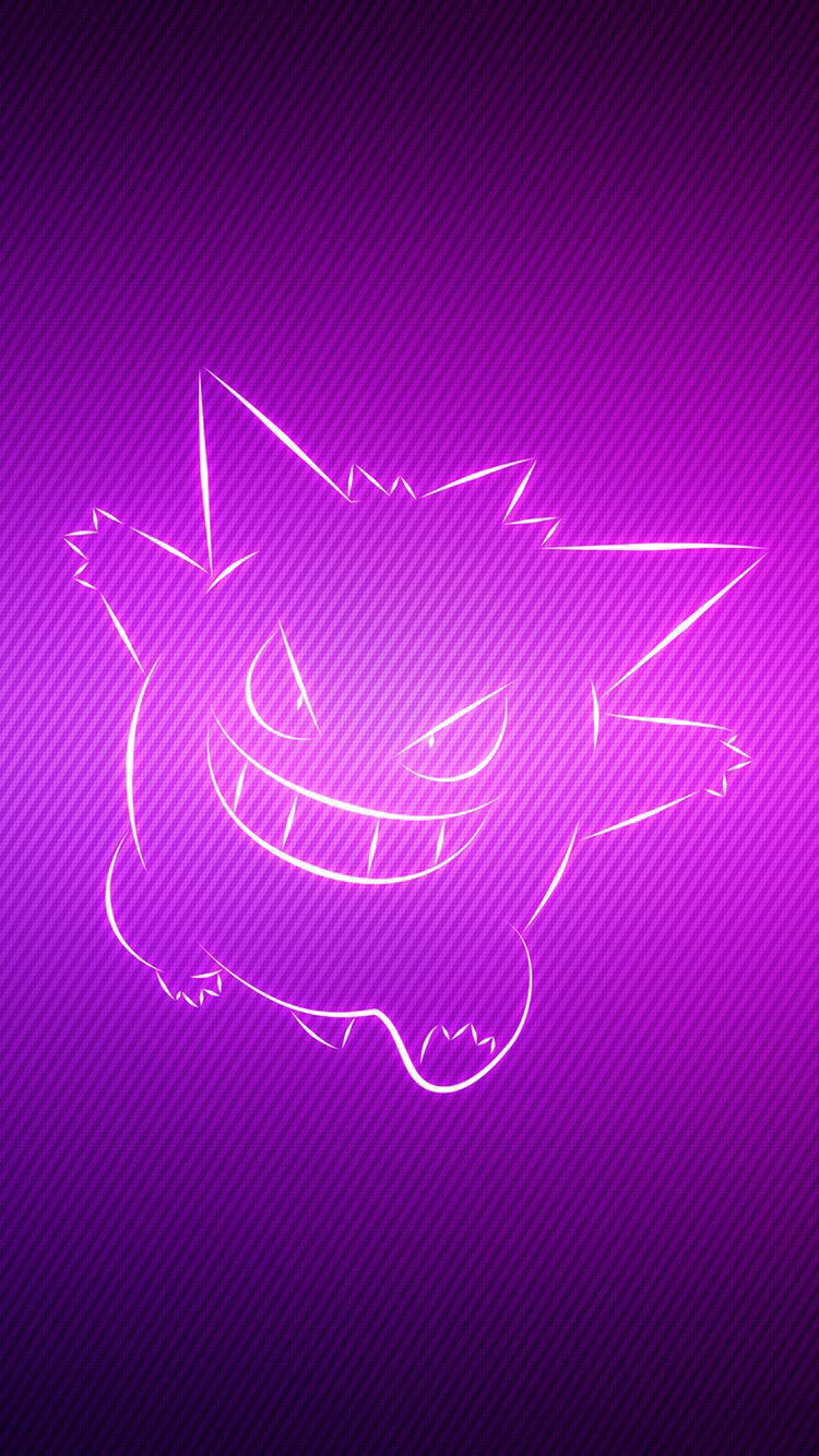 Gengar: Neon Outline on Purple Background Wallpaper