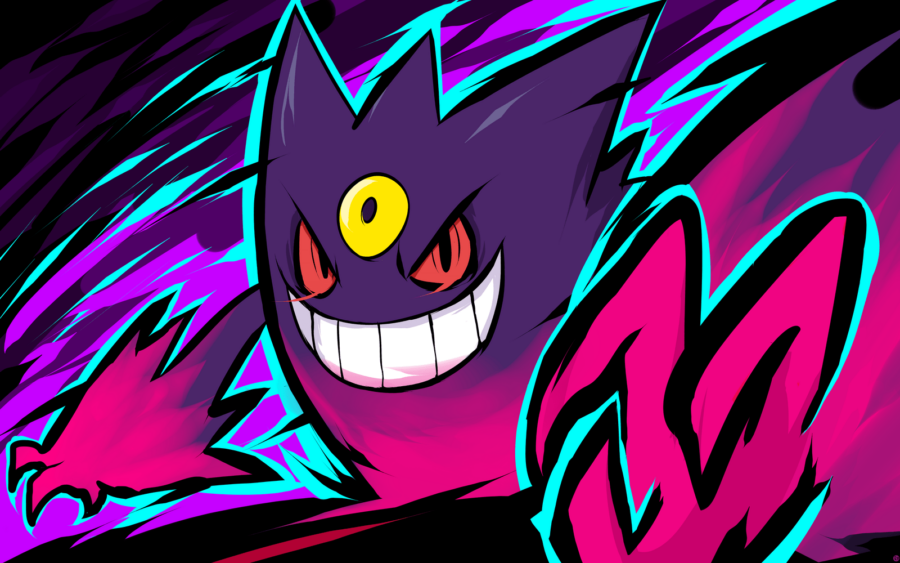 Gengar: Shadowy Grin in Neon Style Wallpaper