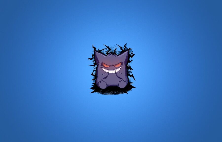 Gengar: Mischievous Grin on Blue Wallpaper