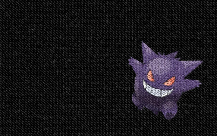 Gengar: Shadowy Grin on Black Texture Wallpaper