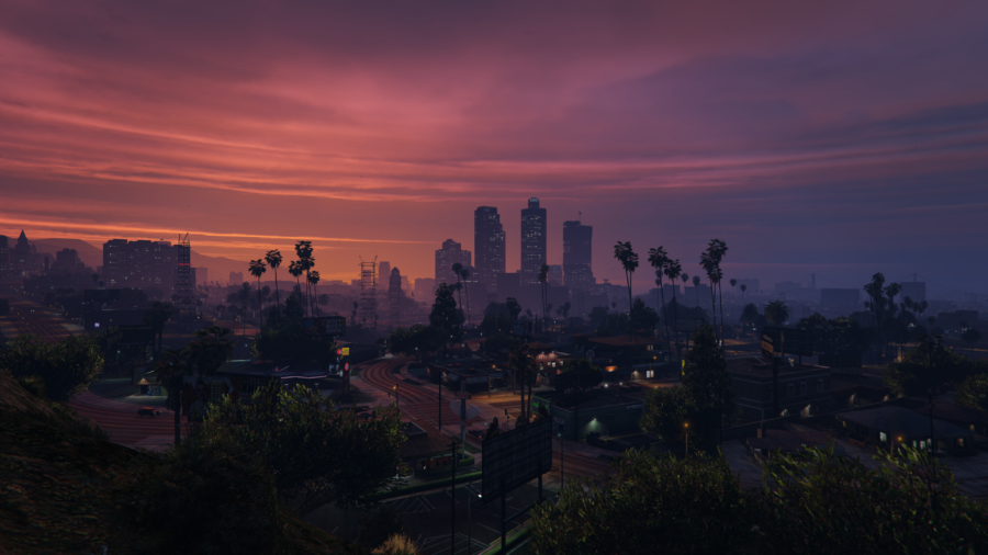 GTA 5: Urban Serenity Amidst Towering Skyscrapers Wallpaper