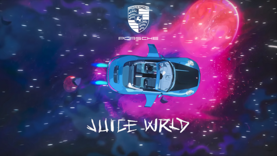Juice Wrld’s Stellar Ride: Blue Car in Space Wallpaper