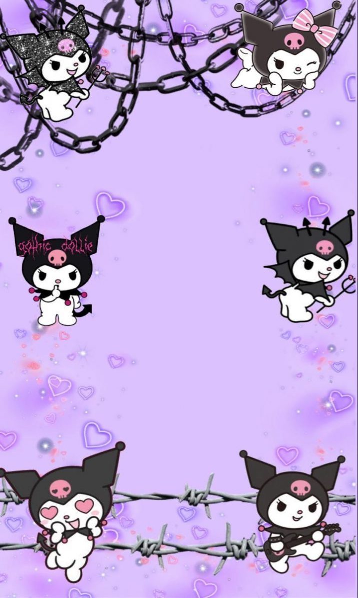 Kuromi: speelse charmes op paars getint Achtergrond
