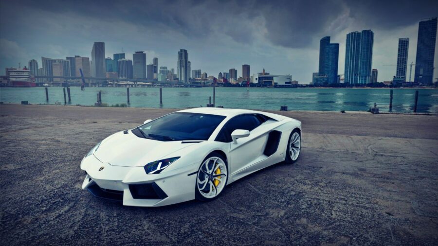 Lamborghini: Serene Power by the Water Wallpaper
