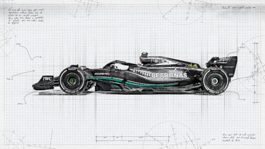 Mercedes: F1 Blauwdruk Artistiek Ontwerp Achtergrond
