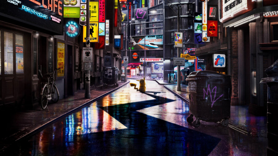 Pikachu’s levendige stedelijke avonturen: Straatnaamborden in overvloed Achtergrond