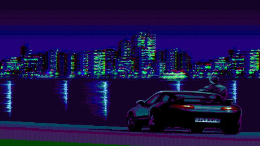 Porsche: Retro Nachtrit Stadslandschap Achtergrond