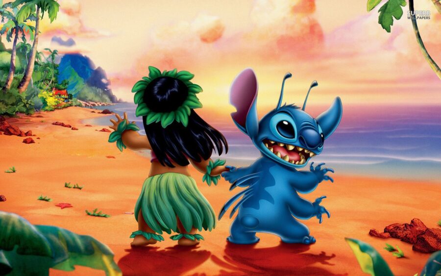 Stitch: Tropical Beach Fun Scene Wallpaper