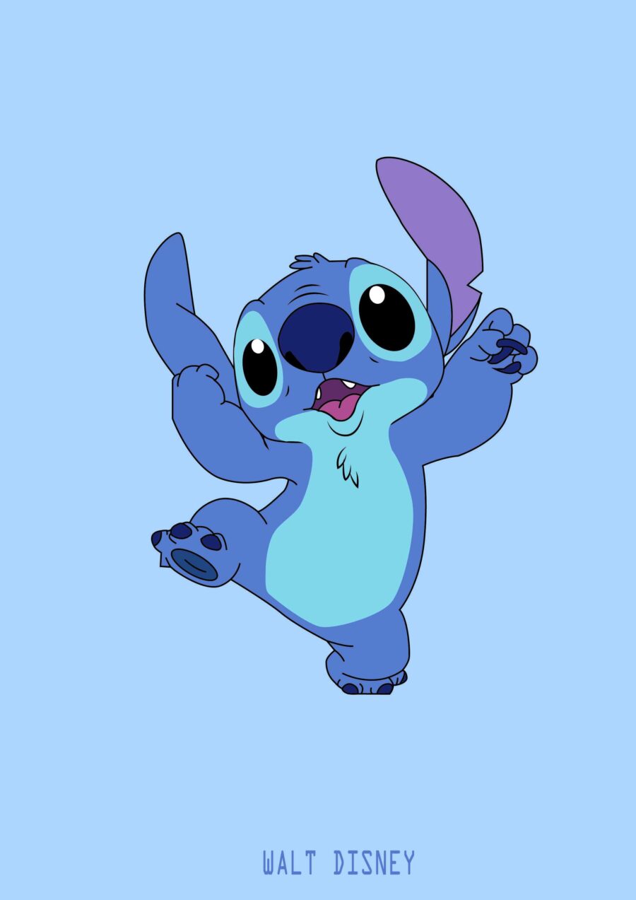 Stitch: Joyful Blue Alien Dance Wallpaper