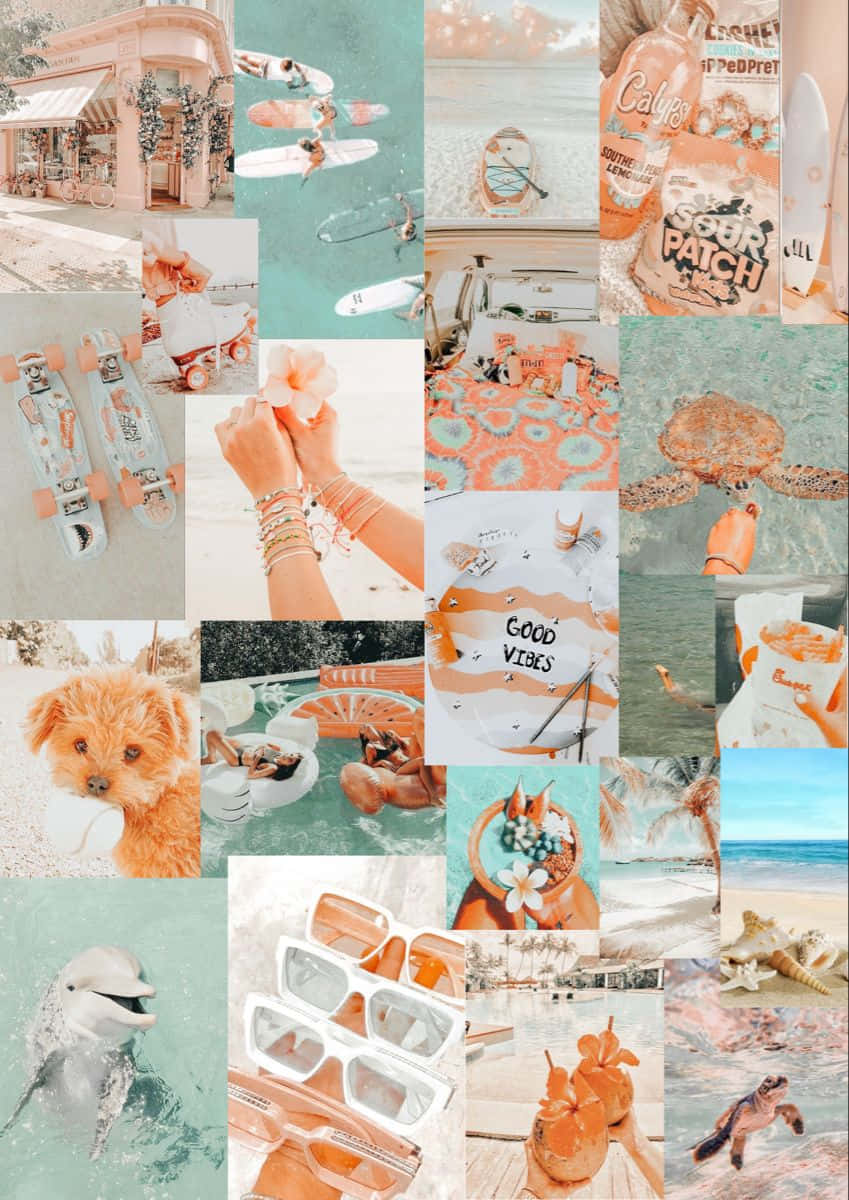 Summer: Peachy Beach Vibes Collage Wallpaper