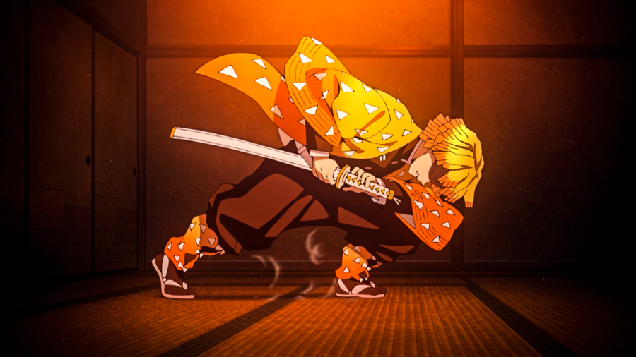 Zenitsu: Unleashing Thunder Fiery Determination Wallpaper