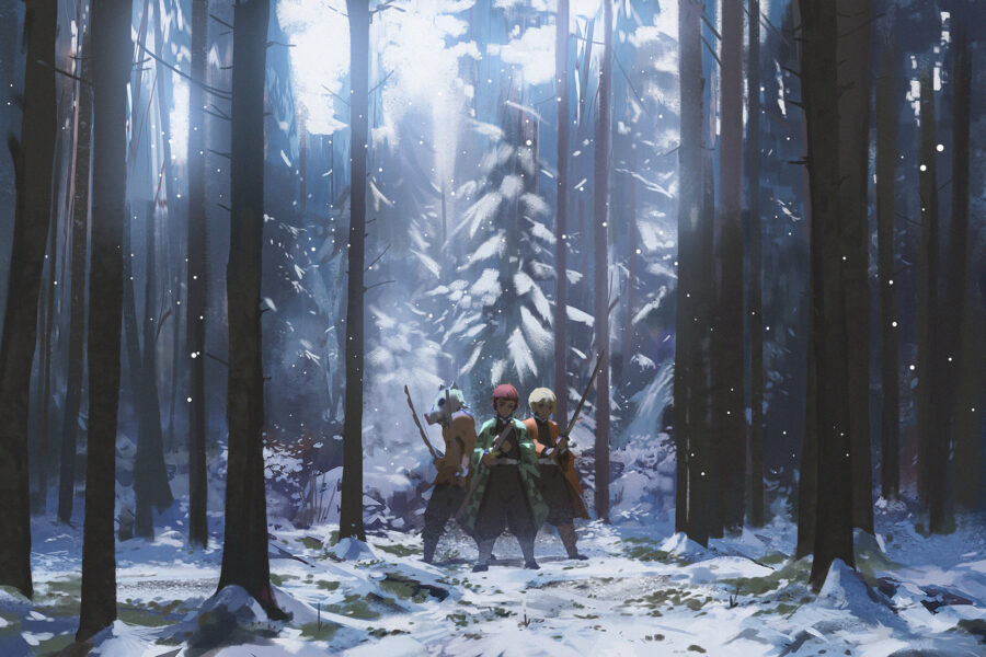 Zenitsu: Enchanted in the Snowy Forest Wallpaper